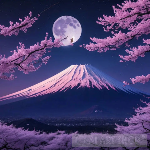 Mount Fuji And Cherry Blossoms Which Are Viewed From Japans Landscape Purple Nature Ai Art