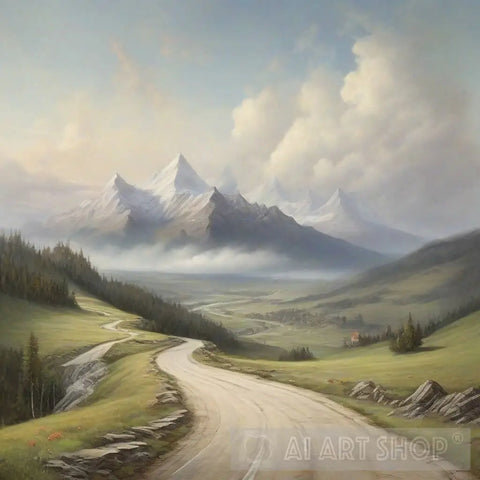 Mountain Landscape With Road Ai Artwork