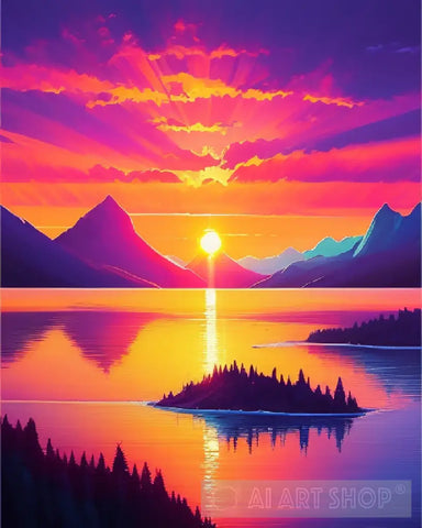 Mountain Point Sunset Landscape Ai Art