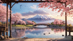 Mountain View With Sakura Cherry Blossom Tree Landscape Ai Art