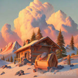 Mountain Village Snow Woodens Huts Landscape Ai Art