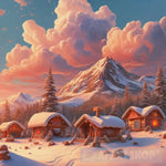 Mountain Village Snow Woodens Huts Landscape Ai Art