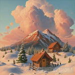 Mountain Village Snow Woodens Huts Landscape Ai Art