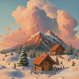 Mountain Village Snow Woodens Huts Landscape Ai Art