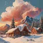 Mountain Village Snow Woodens Huts Landscape Ai Art