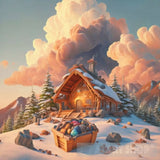 Mountain Village Snow Woodens Huts Landscape Ai Art