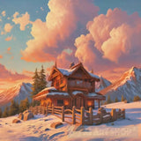 Mountain Village Snow Woodens Huts Landscape Ai Art