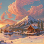 Mountain Village Snow Woodens Huts Landscape Ai Art