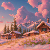 Mountain Village Snow Woodens Huts Landscape Ai Art