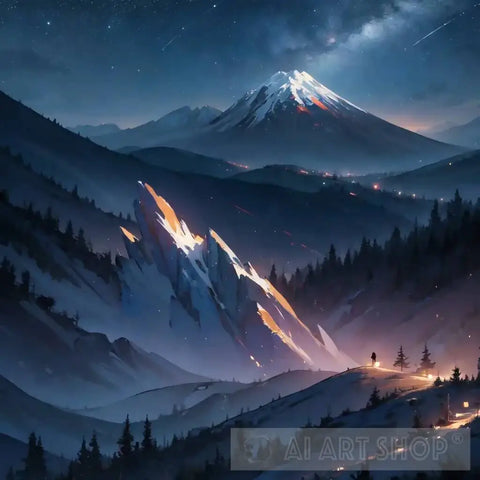 Mountains At Night Ai Artwork