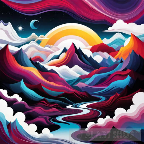 Mountains In Clouds Surrealism Ai Art