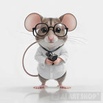 Mouse With Small Square Glasses Looking Amused Full Body Is Isolated On A White Background Animal Ai