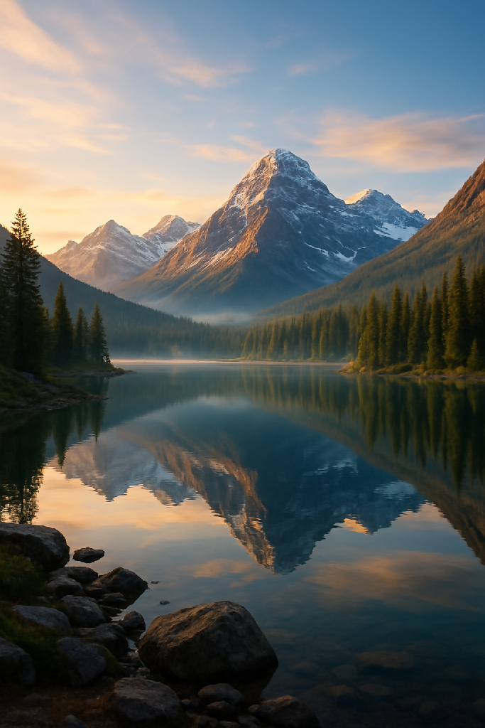 Golden Hour Mountain Lake – Hyper-Realistic Nature Print