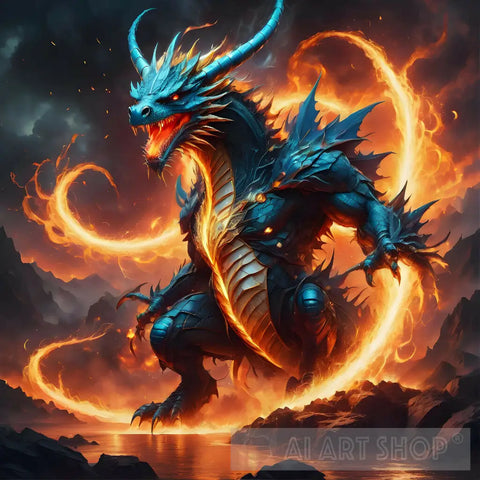 Mystic Dragon In Fire Ai Artwork