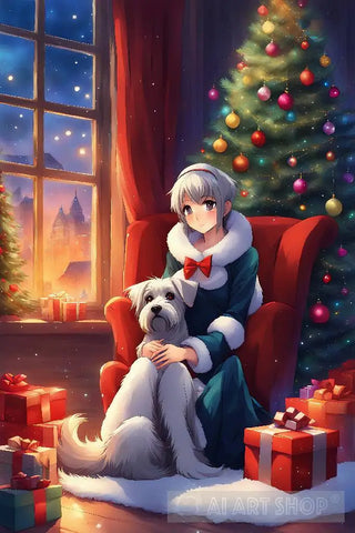 Mystical Anime Girl & Schnauzer: Magical Christmas Fantasy Art - 8K Resolution Expressionism Ai