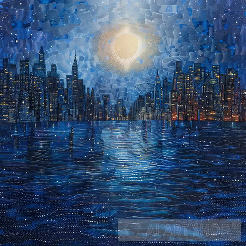 Mystical Cityscape Submerged In Water - Pointillism Art Impressionism Ai