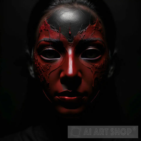 Mystical Girl With A Face Painted Black And Red Paints Portrait Ai Art