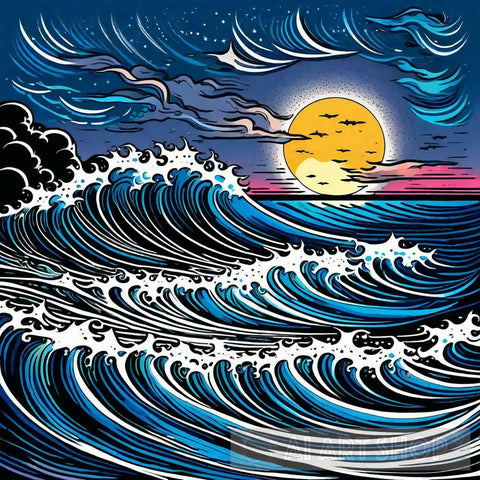 Mystical Ocean Under The Moonlight Ai Artwork