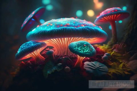 Mystical Trippy Mushroom Forest Psychedelic Hippie V11 Nature Ai Art