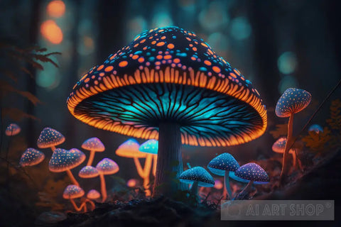 Mystical Trippy Mushroom Forest Psychedelic Hippie V12 Nature Ai Art