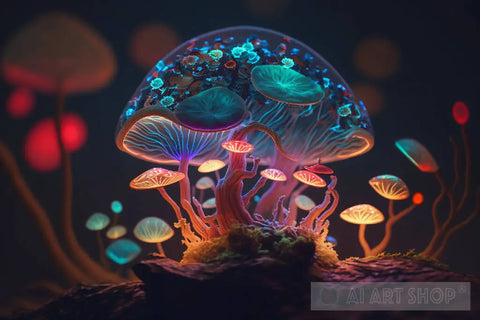 Mystical Trippy Mushroom Forest Psychedelic Hippie V21 Nature Ai Art