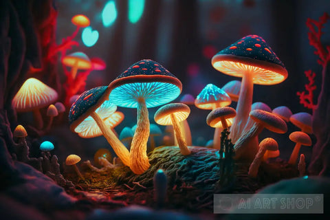 Mystical Trippy Mushroom Forest Psychedelic Hippie V24 Nature Ai Art