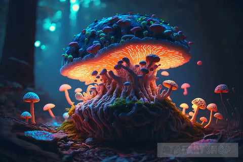 Mystical Trippy Mushroom Forest Psychedelic Hippie V9 Nature Ai Art