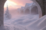 Warm and snowy winter landscape