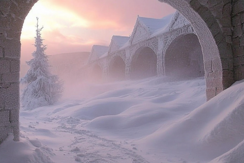 Warm and snowy winter landscape