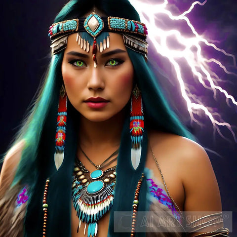 Native American In Storm Ai Artwork