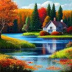 Nature Scenery Lake Besides Cottage In The Forest Ai Art