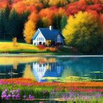 Nature Scenery With Cottage Lake And Maple Trees Landscape Ai Art