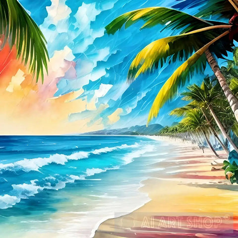 Nature Scenery With Ocean Sea Beach Landscape Ai Art