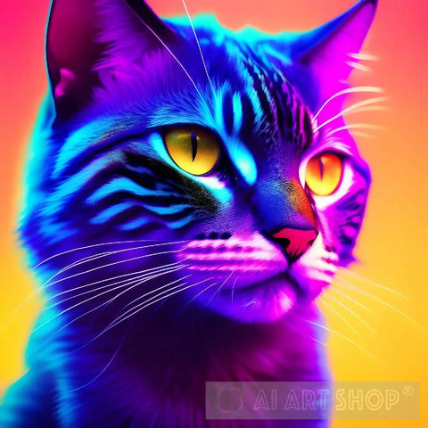 Neon Ai Cat Animal Art