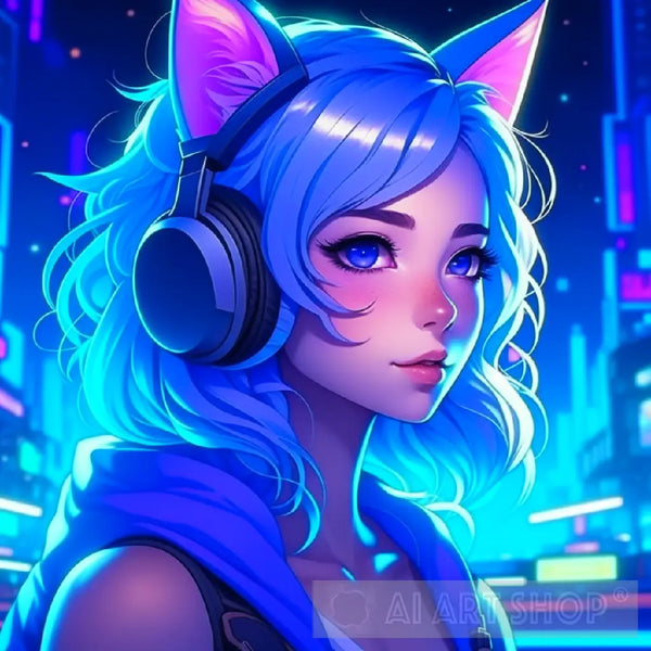 HD wallpaper: anime art, blue hair, long hair, anime girl, neon | Wallpaper  Flare