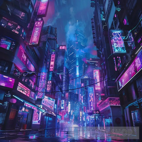 Neon Cityscape - Cyberpunk Noir Art Contemporary Ai