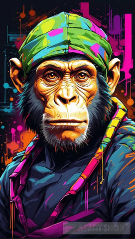 Neon Colors Chimpanzee Animal Ai Art