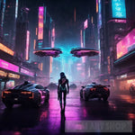 Neon Dreams In The Virtual Abyss - Cyberpunk Ai Digital Artwork Iv Street Art