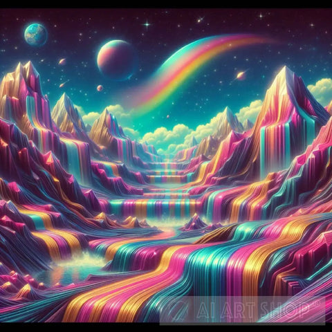 Neon Glowy Colorful Waterfalls Ai Artwork