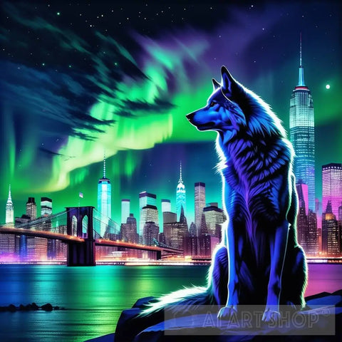 Neon Wolf Animal Ai Art