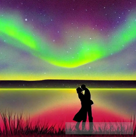 Silhouette Of Couple Kissing Ai Artwork