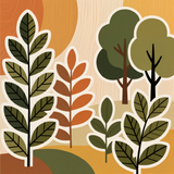 Mid-Century Modern Nature Wall Art – Abstract Trees & Leaves in Earthy Olive, Burnt Orange & Mustard