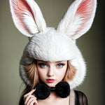 A woman wearing a rabbit hat and a black bow tieAI copy