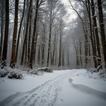 A winding path through a snowy forest with footprints leading the way (2)