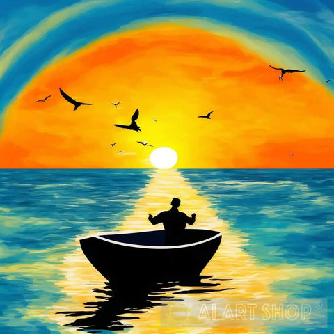 Ocean Sunrise With Seagulls Landscape Ai Art