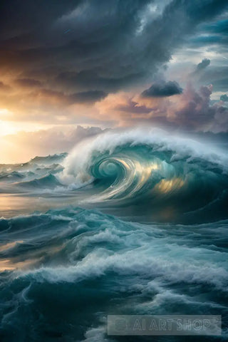 Ocean’s Fury: Ai - Generated Waves Nature Ai Art
