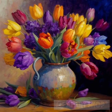 Oil Painting Colorful Tulips Impressionism Ai Art