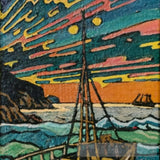 Oil Painting Of A Boat In Body Water Woodcut Inspired By Gustav Baumann Landscape Ai Art