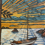 Oil Painting Of A Boat In Body Water Woodcut Inspired By Gustav Baumann Landscape Ai Art