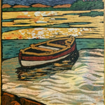 Oil Painting Of A Boat In Body Water Woodcut Inspired By Gustav Baumann Landscape Ai Art